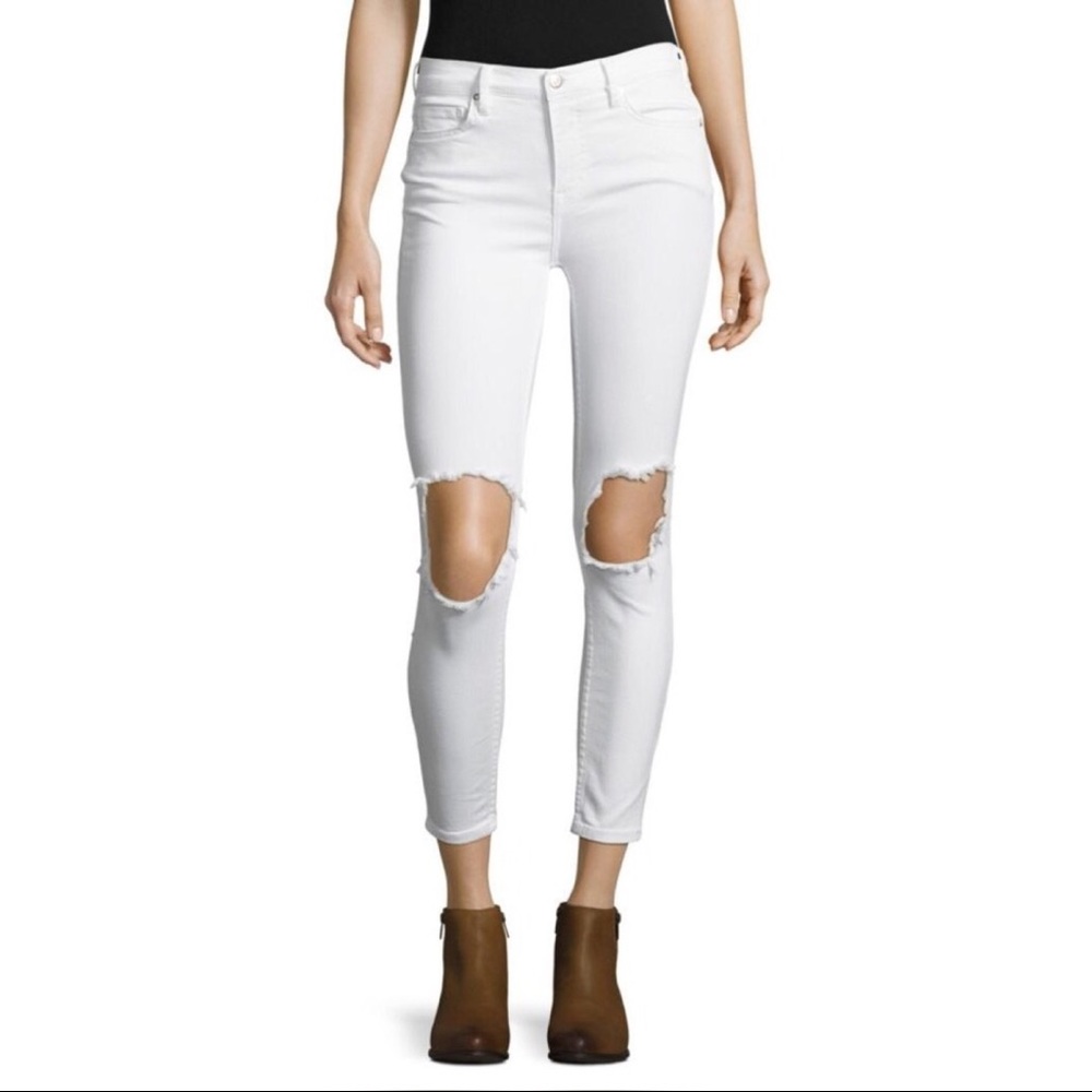Free People Distressed White Jeans